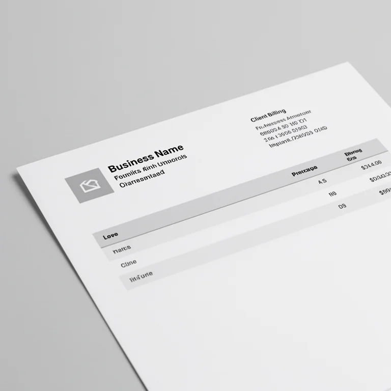 Invoice header section showing business name, address, logo, and client details filled in correctly