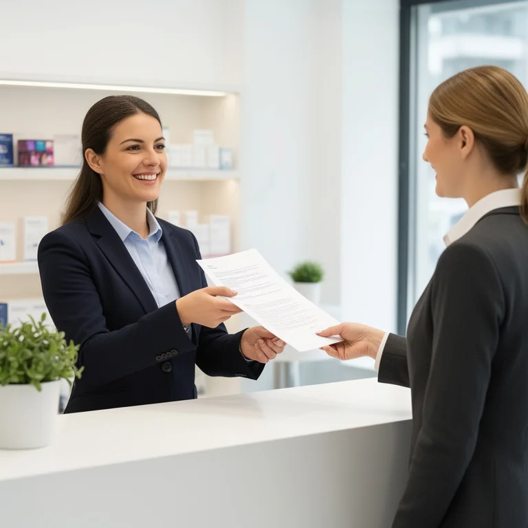 Business owner issuing a payment receipt to a customer after completed transaction at a counter