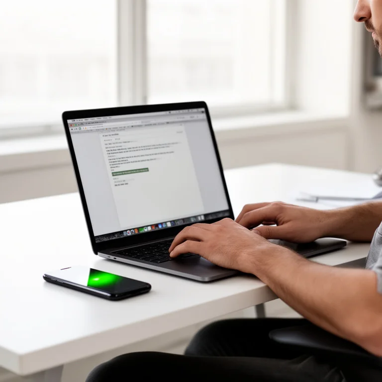 Freelancer sending invoice email to client on a laptop with mobile phone showing payment notification